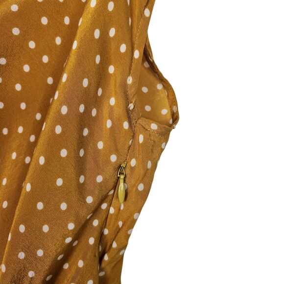 MAEVE Top Womens 0 Yellow Polka Dot Silk Cowl Neck Ruched Tie Waist Top Twee - Picture 5 of 11